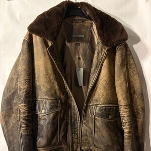 Dark Tan John Varvatos  Atlas Vintage-Look Leather Jacket
